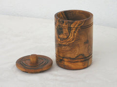 Olive Wood Salt Keeper With Lid - Hand Carved Spice Jar For Kitchen