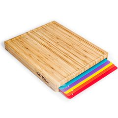 Bamboo Cutting Board with 6 Color-Coded Flexible Mats