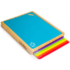 Bamboo Cutting Board with 6 Color-Coded Flexible Mats
