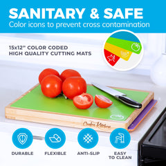 Bamboo Cutting Board with 6 Color-Coded Flexible Mats