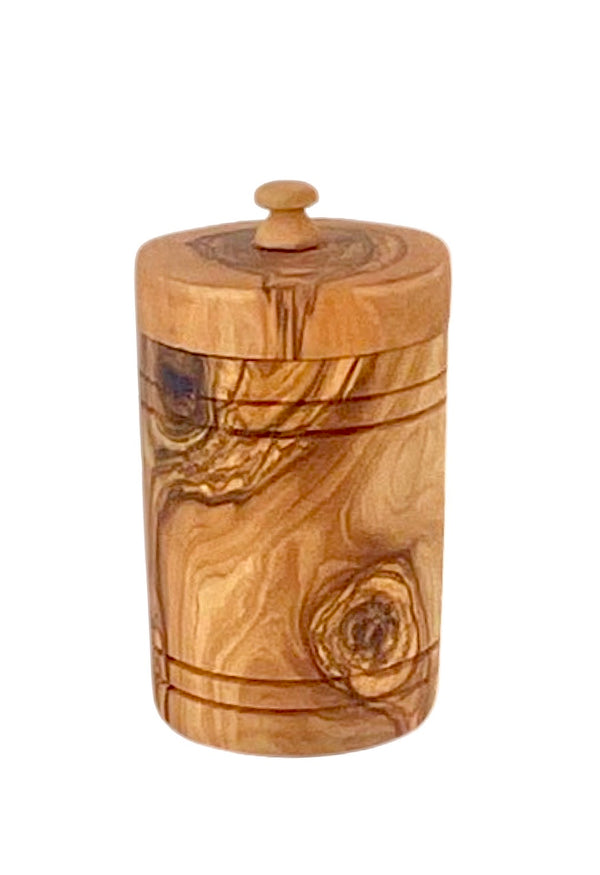 Olive Wood Salt Keeper With Lid - Hand Carved Spice Jar For Kitchen