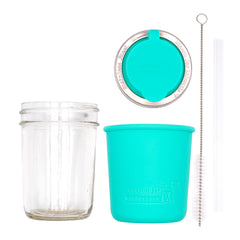 Mason Jar Lifestyle 8oz Half Pint Pop Up Sippy Glass Bottle Half Pint with Silicone Sleeve