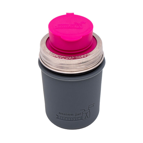 Mason Jar Lifestyle 8oz Half Pint Pop Up Sippy Glass Bottle Half Pint with Silicone Sleeve