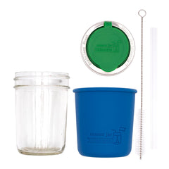 Mason Jar Lifestyle 8oz Half Pint Pop Up Sippy Glass Bottle Half Pint with Silicone Sleeve