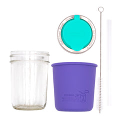 Mason Jar Lifestyle 8oz Half Pint Pop Up Sippy Glass Bottle Half Pint with Silicone Sleeve
