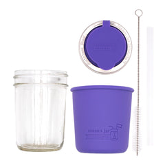 Mason Jar Lifestyle 8oz Half Pint Pop Up Sippy Glass Bottle Half Pint with Silicone Sleeve