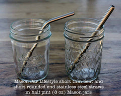 Short 5 3/4" Safer Rounded End Stainless Steel Straw for Half Pint Mason Jars